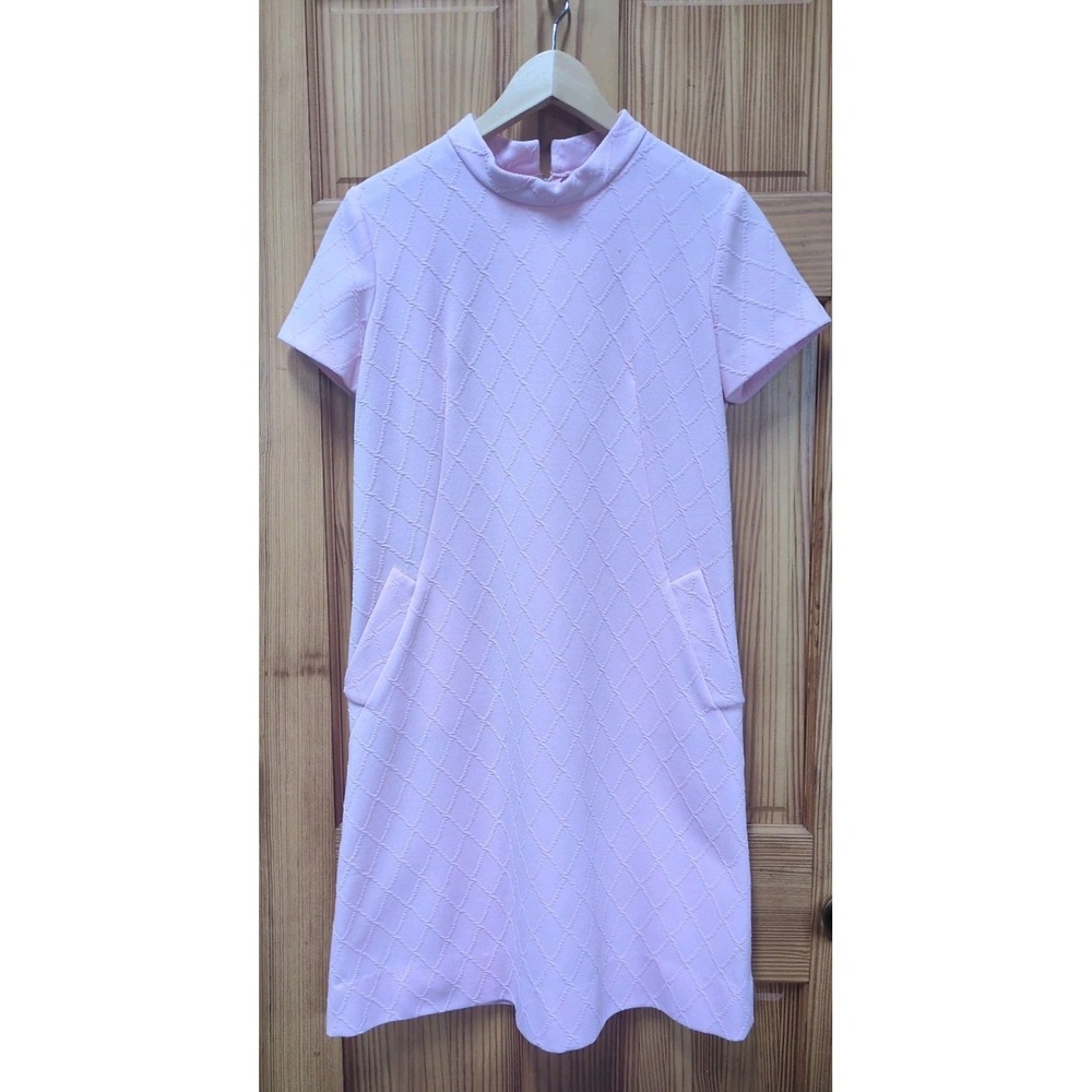 Vtg 🩷 Ann Colby Sz M Shirt Dress 1970s/1960s Mock Collar Pockets Short Sleeve